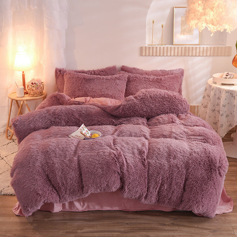 Luxury Thick Fleece Duvet Cover Queen King Winter Warm Bed Quilt Cover Pillowcase Fluffy Plush Shaggy Bedclothes Bedding Set Winter Body Keep Warm - iztia