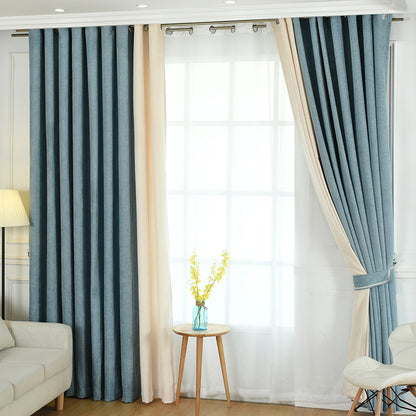 Factory direct stitching simple solid chenille curtain high shading curtain finished living room bedroom curtains - iztia