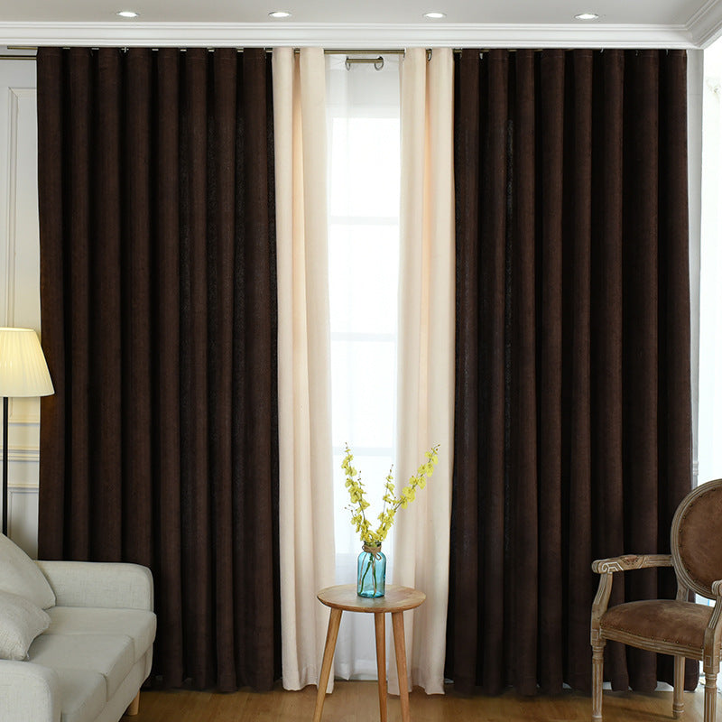 Factory direct stitching simple solid chenille curtain high shading curtain finished living room bedroom curtains - iztia