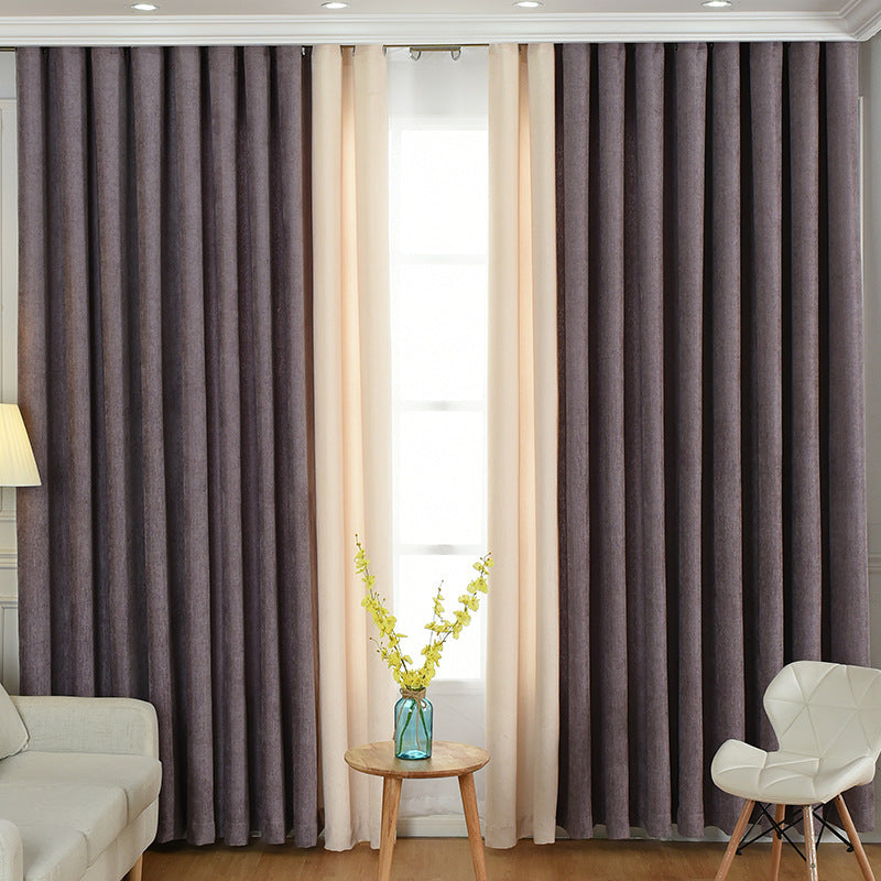 Factory direct stitching simple solid chenille curtain high shading curtain finished living room bedroom curtains - iztia