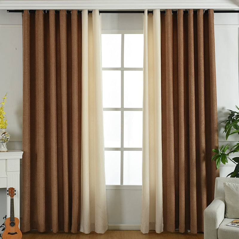 Factory direct stitching simple solid chenille curtain high shading curtain finished living room bedroom curtains - iztia