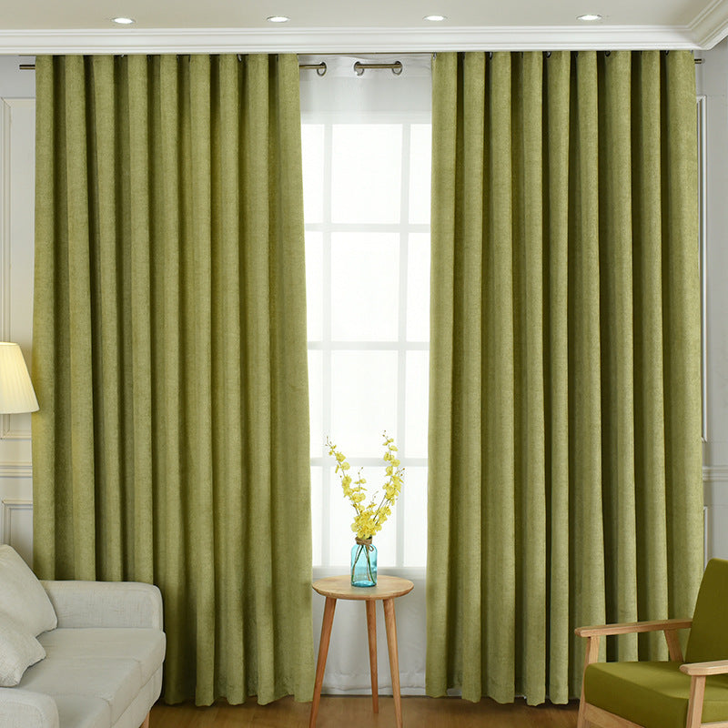 Factory direct stitching simple solid chenille curtain high shading curtain finished living room bedroom curtains - iztia