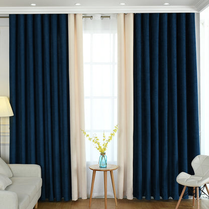 Factory direct stitching simple solid chenille curtain high shading curtain finished living room bedroom curtains - iztia