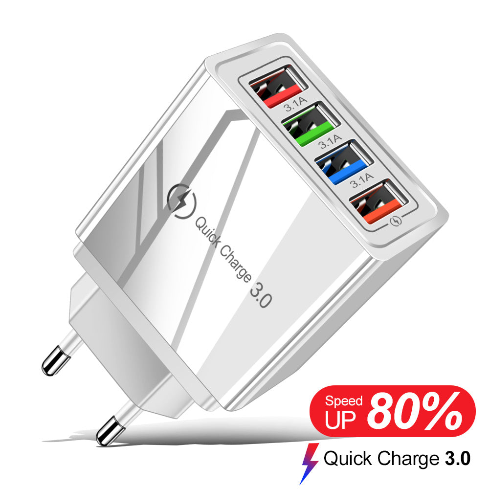 USB Charger Quick Charge 3.0 4 Phone Adapter For Tablet Portable Wall Mobile Charger Fast Charger - iztia