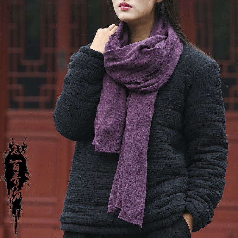 Women's Cotton And Linen Zen Retro Simple Scarf - iztia