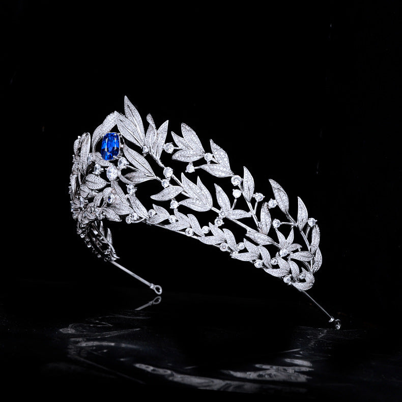 Sapphire Crown Copper Micro Inlay AAA Zircon Crown Wedding Headdress - iztia