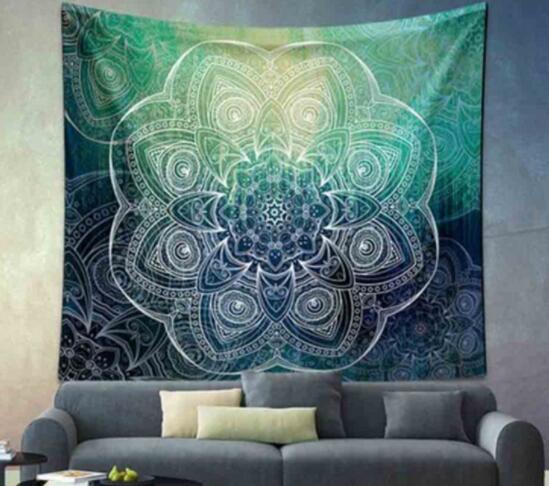 Indian Mandala Tapestry Green Blue Flower Beautiful Wall Art Tapestry 210x150cm Bedspread Beach Towel Yoga Blanket Table Cloth - iztia