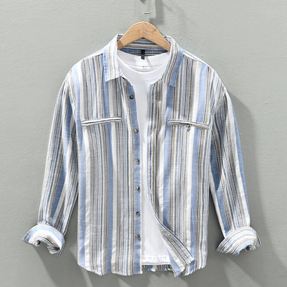 Fashion Striped Long Sleeves Shirt Men's Cotton And Linen - iztia