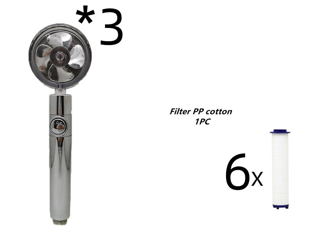 Propeller Driven Shower Head With Stop Button And Cotton Filter Turbocharged High Pressure Handheld Shower Nozzle - iztia