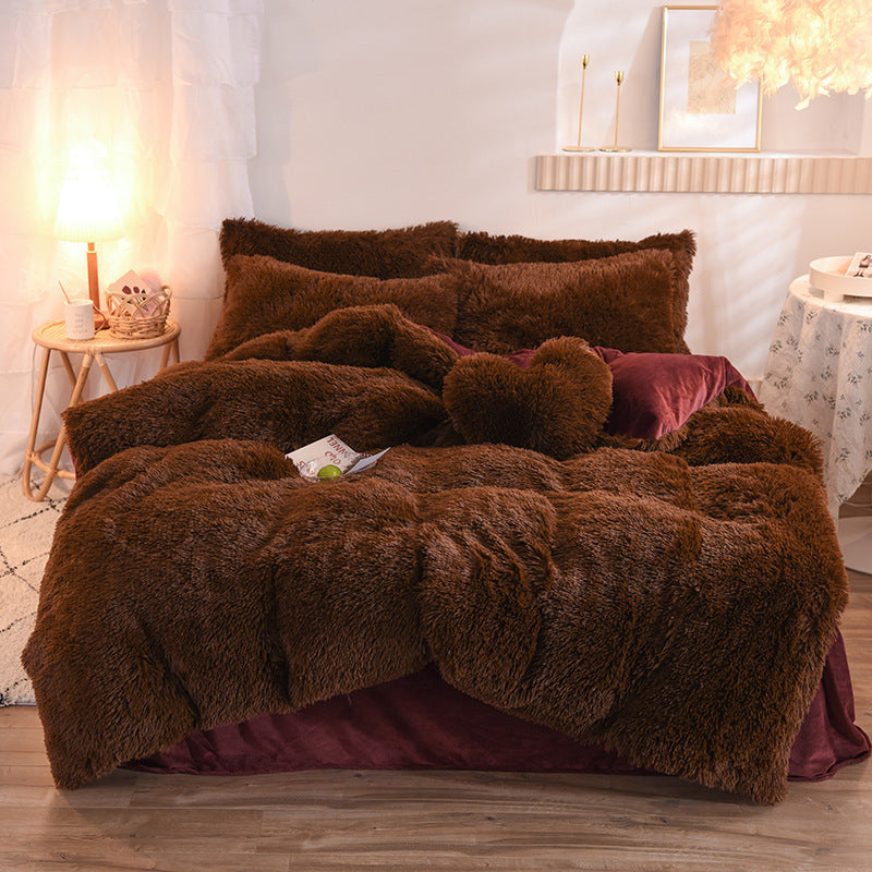 Luxury Thick Fleece Duvet Cover Queen King Winter Warm Bed Quilt Cover Pillowcase Fluffy Plush Shaggy Bedclothes Bedding Set Winter Body Keep Warm - iztia