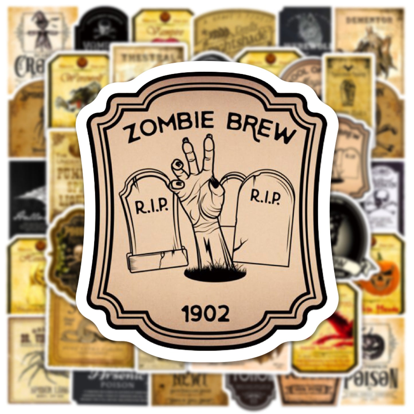 50 Vintage Halloween Bottles With Graffiti Stickers - iztia