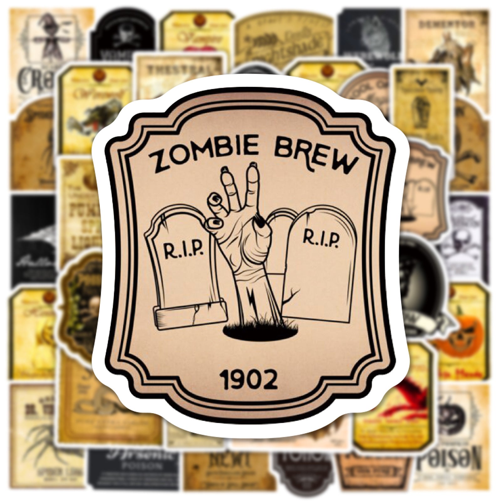 50 Vintage Halloween Bottles With Graffiti Stickers - iztia