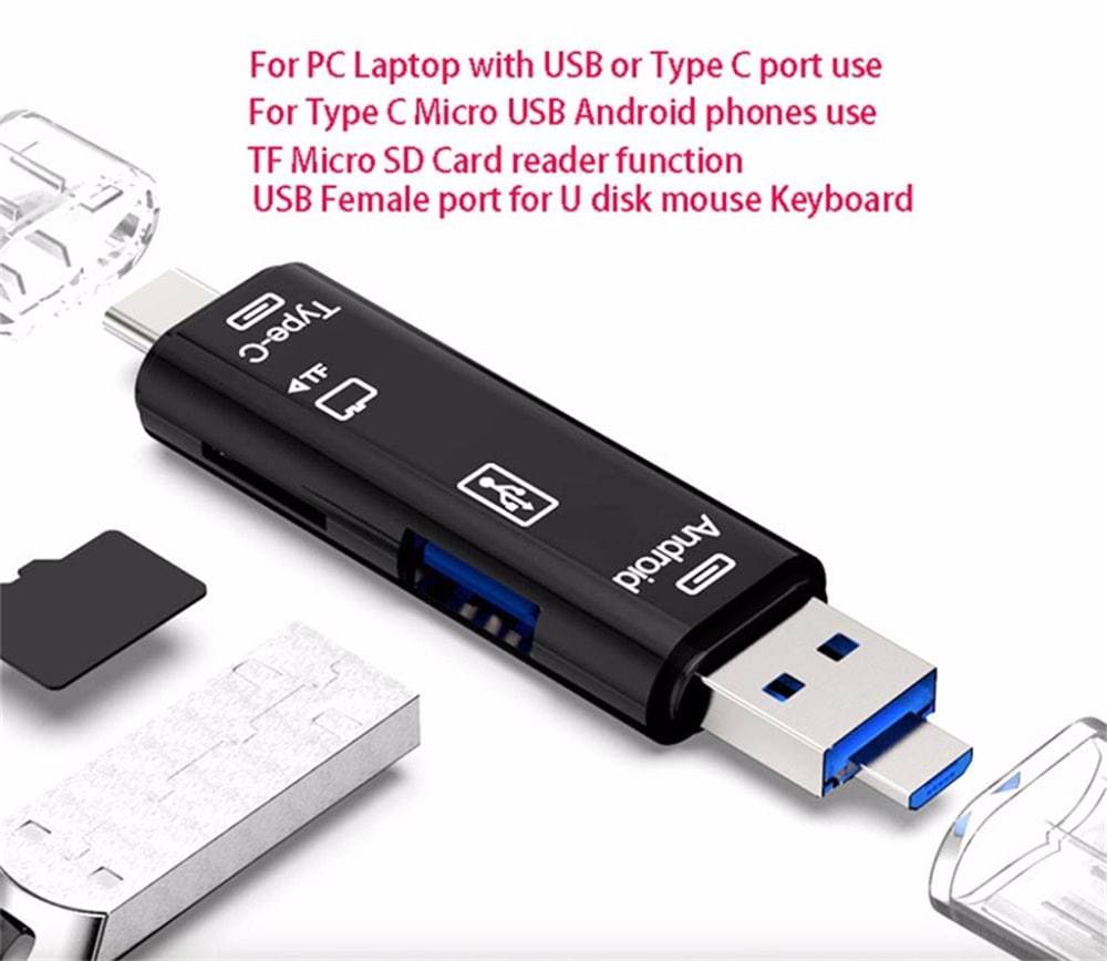 Type-C Micro USB To OTG Hub Adapter With TF Card Reader - iztia