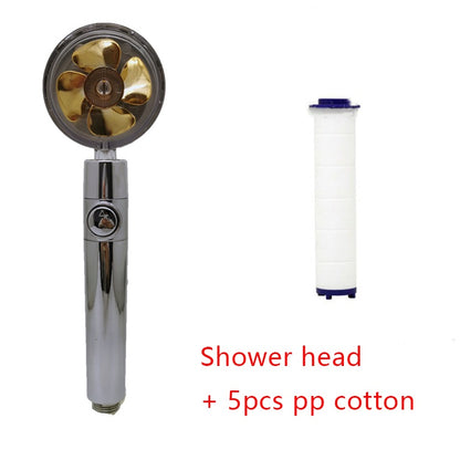 Shower Head Water Saving Flow 360 Degrees Rotating With Small Fan ABS Rain High Pressure Spray Nozzle Bathroom Accessories - iztia