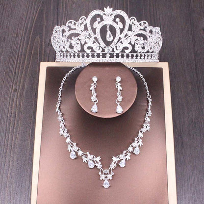 Bridal Rhinestone Crown Necklace Set Wedding Accessories - iztia