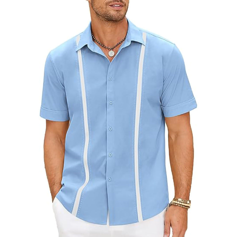 Men's Lapel Color Matching Short Sleeve Shirt - iztia