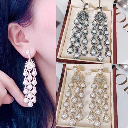 Micro Inlay Zircon Style Beaded Fringe Earrings - iztia