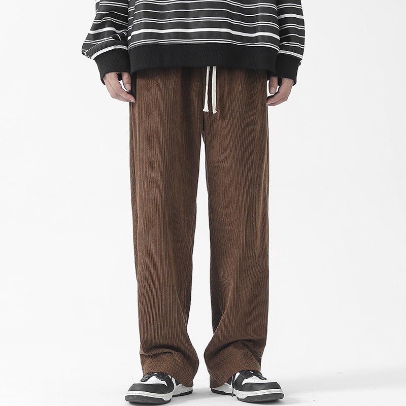 Fleece-lined Thick Loose Straight Corduroy Pants - iztia