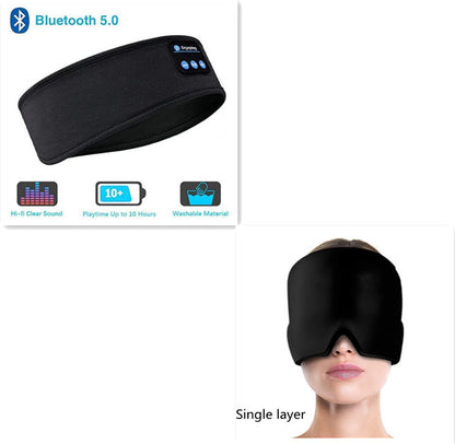 Wireless Bluetooth Sleeping Headphones Headband Thin Soft Elastic Comfortable Music Ear Phones Eye Mask For Side Sleeper Sports - iztia