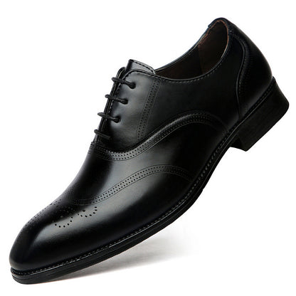 Formal Leather Shoes British Men Brogue Pointed-toe Lace - iztia