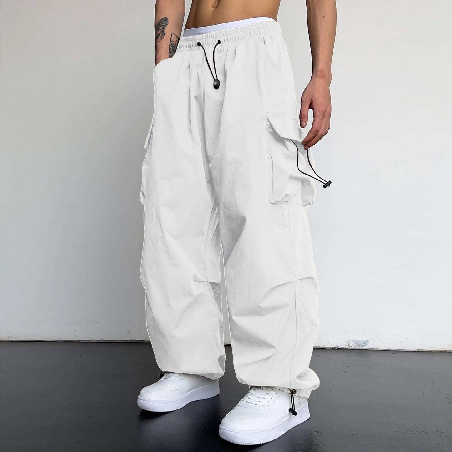 Nylon Quick-drying Overalls Men's Pants High Waist Wide Leg Leisure Drawstring - iztia