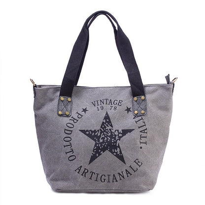 Popular Canvas Printed Five-pointed Star Handbag - iztia