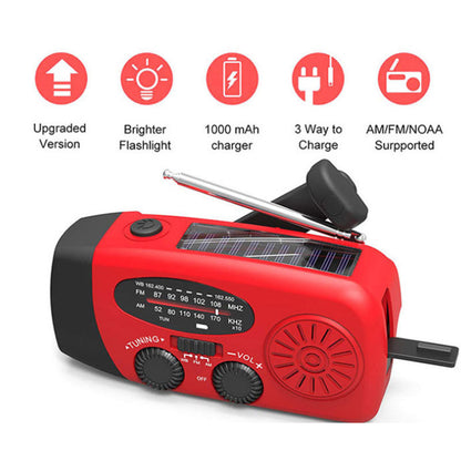 Solar hand crank USB charging radio flashlight - iztia