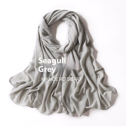 Pure Color Pearl Chiffon Scarf Headcloth Veil Chiffon Scarf - iztia