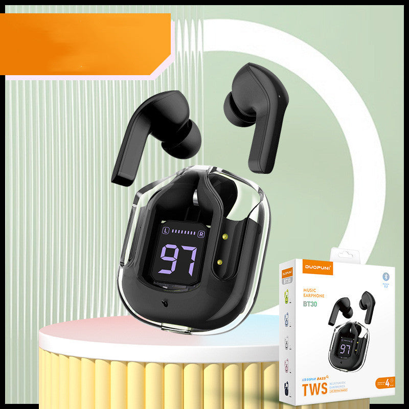 New Mini Transparent Wireless Bluetooth Headset Digital Display ENC Noise Reduction True Wireless Sports Music - iztia