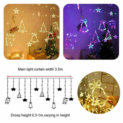 LED Fairy String Window Curtain Lights Star Christmas Xmas Party Home Indoor - iztia