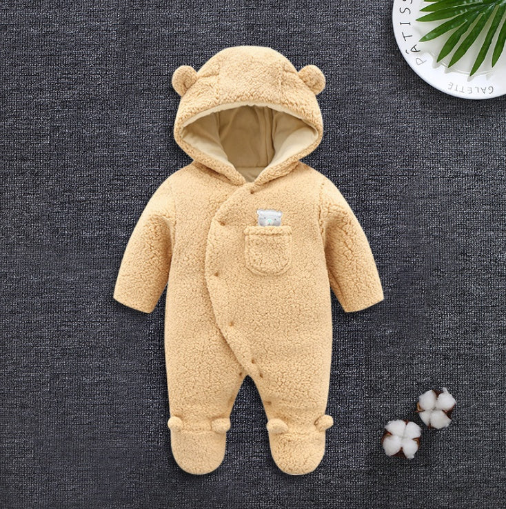 Baby clothes lamb winter cotton padded clothes baby newborn baby skin thickening climb Siamese clothes cotton - iztia