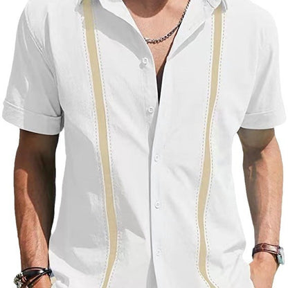 Men's Lapel Color Matching Short Sleeve Shirt - iztia