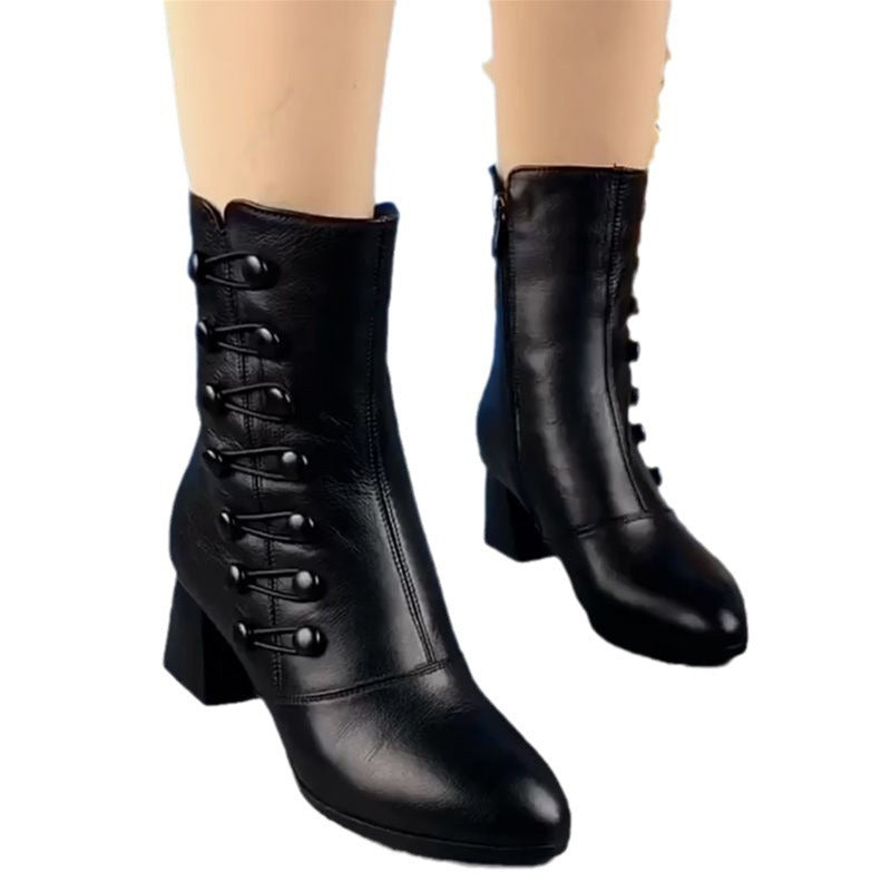 Decorative Button Zipper Non-slip Wear-resistant Fashion Boots Women's Shoes - iztia