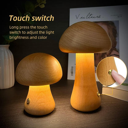 INS Wooden Cute Mushroom LED Night Light With Touch Switch  Bedside Table Lamp For Bedroom Childrens Room Sleeping Night Lamps Home Decor - iztia