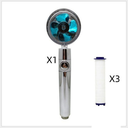 Propeller Driven Shower Head With Stop Button And Cotton Filter Turbocharged High Pressure Handheld Shower Nozzle - iztia