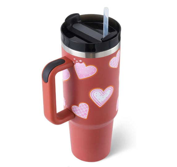 40 Oz Tumbler With Handle Straw Insulated, Stainless Steel Spill Proof Vacuum Coffee Cup Tumbler With Lid Tapered Mug Gifts For Valentine Lover Suitable For Car Gym Office Travel - iztia