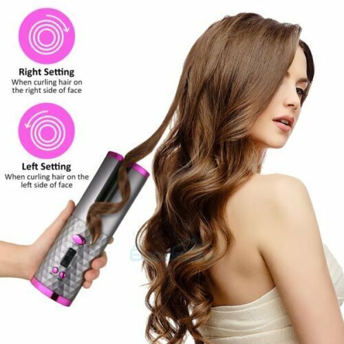 Electric LCD Display Automatic Rotating Cordless Hair Curler Fast Curling Iron Tongs Portable USB Rechargeable With Comb Safe USB Cordless Automatic Rotating Hair Curler Hair Waver Curling Ir - iztia