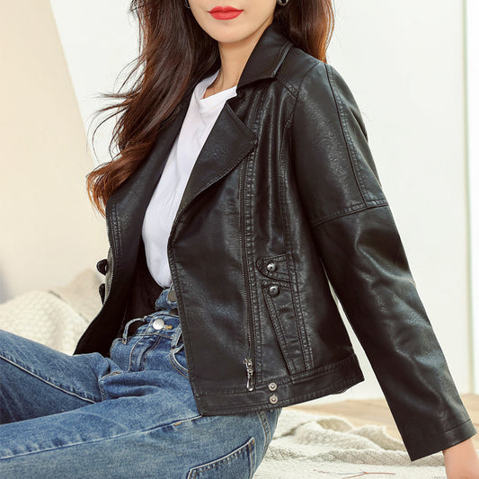 New Fashion Simple Trendy Short Leather Jacket Women - iztia