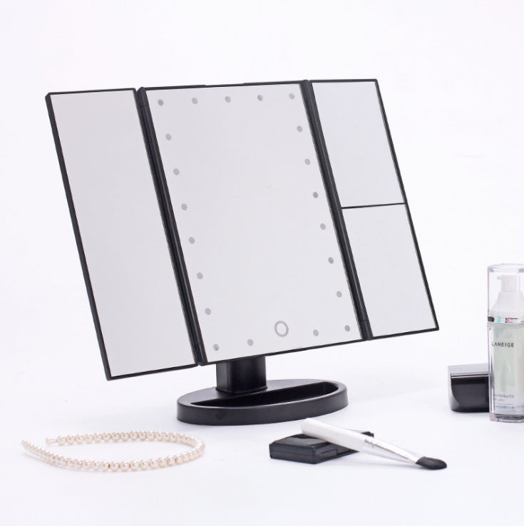 Three-sided Foldable Magnifying Desktop Makeup Mirror With Lamp - iztia