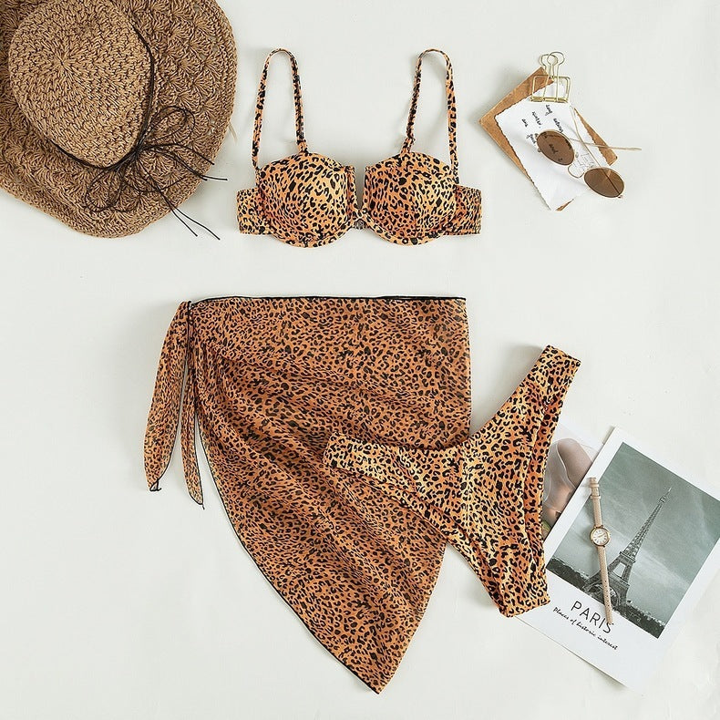 Three-piece Floral Bikini Beach Dress - iztia