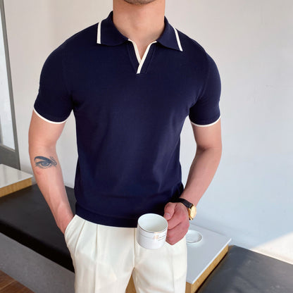 Men's Elbow-sleeved Top Fashion Polo Collar Casual T-shirt - iztia