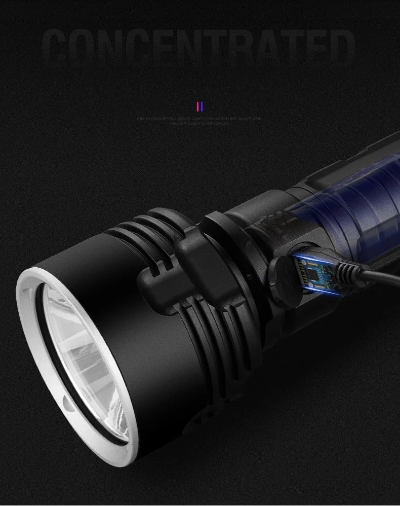 Strong Flashlight Focusing Led Flash Light Rechargeable Super Bright LED Outdoor Xenon Lamp - iztia