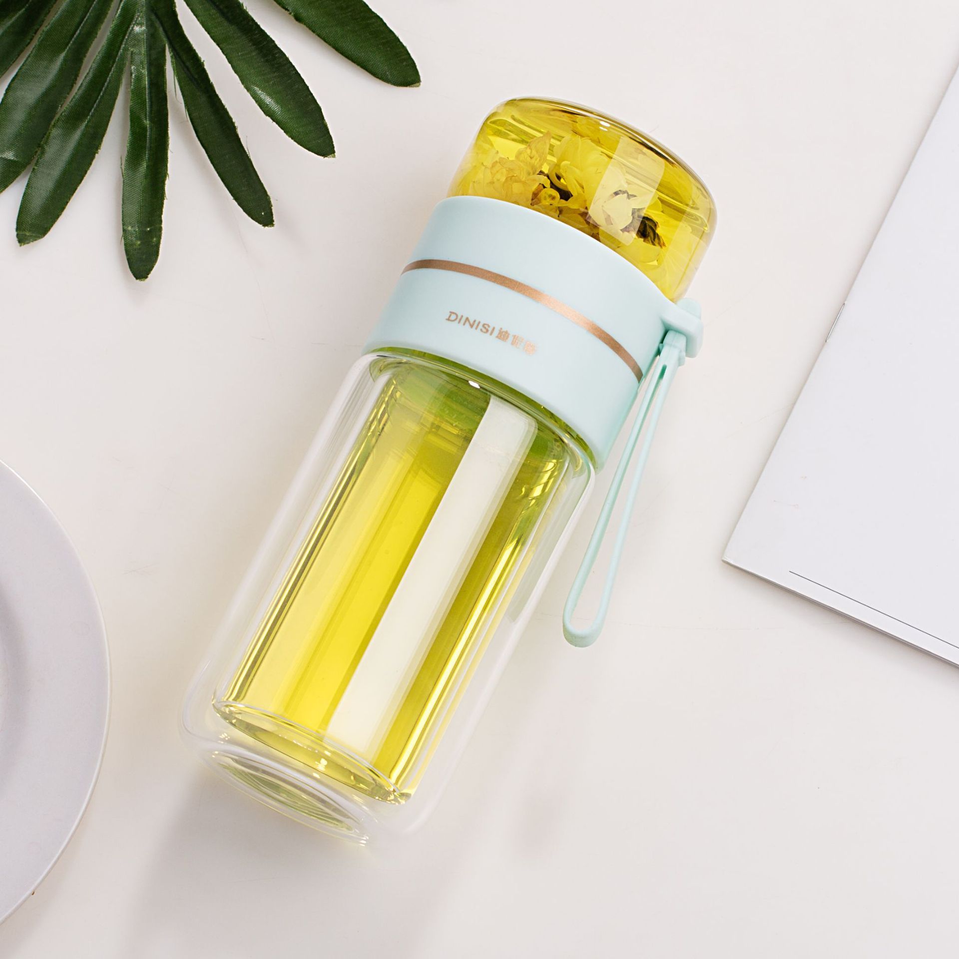 Glass Water Bottle With Tea Infuser Filter Tea Separation Double Wall Glass Bottle Leakproof Water Bottle - iztia