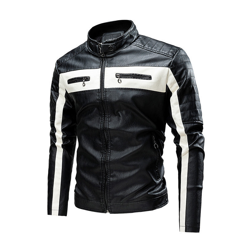 Men's Stand Collar Retro Warm Leather Jacket - iztia