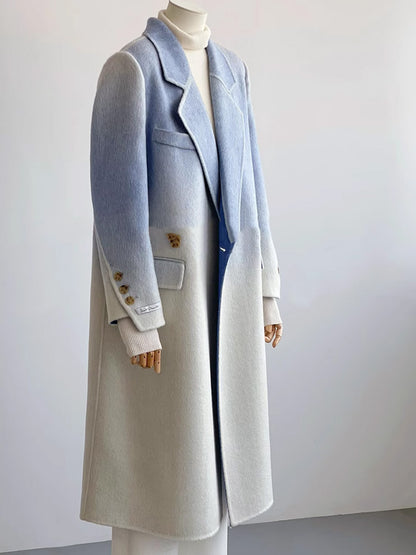 Double-faced Woolen Goods Shoulder Elegant Blue Gradient White Coat Coat - iztia