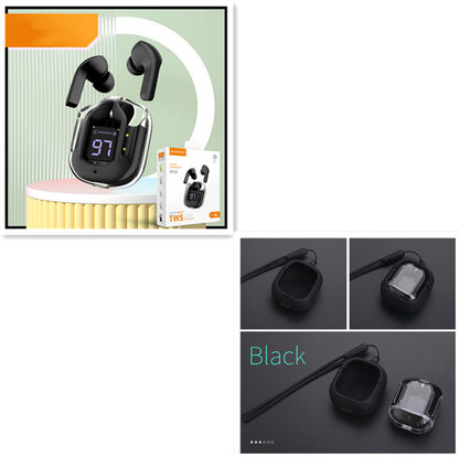 New Mini Transparent Wireless Bluetooth Headset Digital Display ENC Noise Reduction True Wireless Sports Music - iztia