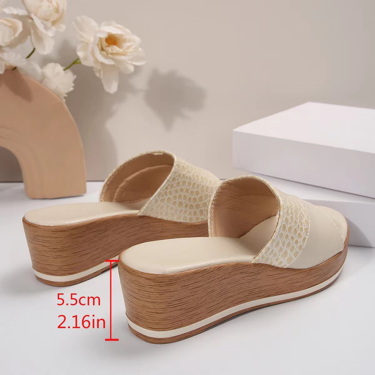 Fashion Snake-texture Wedges Sandals Summer Casual Peep-toe Thick Sole Heightening Slippers Outdoor Slides Shoes Women - iztia