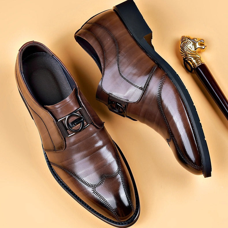 Men's Casual Business Slip-on Embroidered Pointed Leather Shoes - iztia