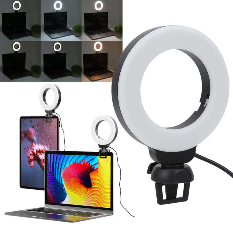 Video Conference 4 Inch Fill Light Computer Live Photography Light  LED Selfie Light USB Powered Round Camera Lamp Dimmable LED Ring Light With Phone Holder - iztia