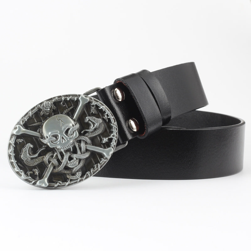 Casual Skull Decorative Two-layer Cowhide Belt - iztia